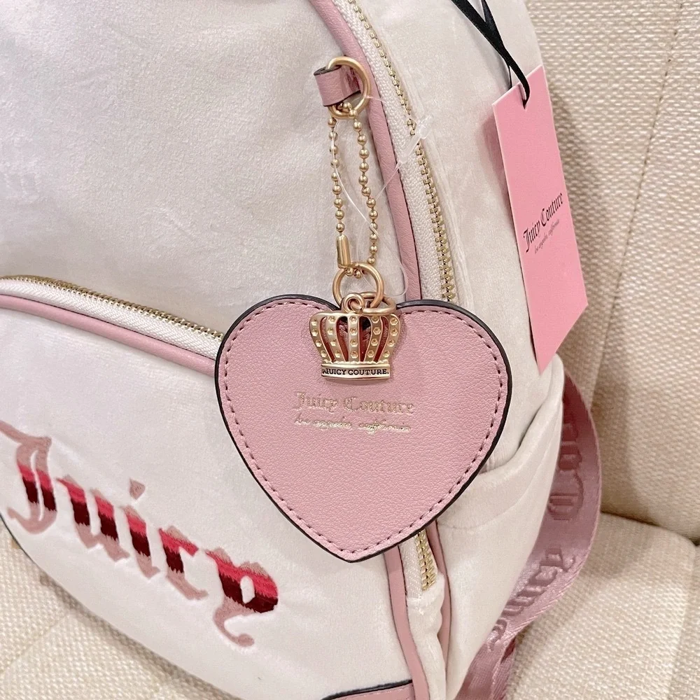 NEW Juicy Couture Velour Mini Backpack Cream Pink Embroidered Logo Heart Charm‎